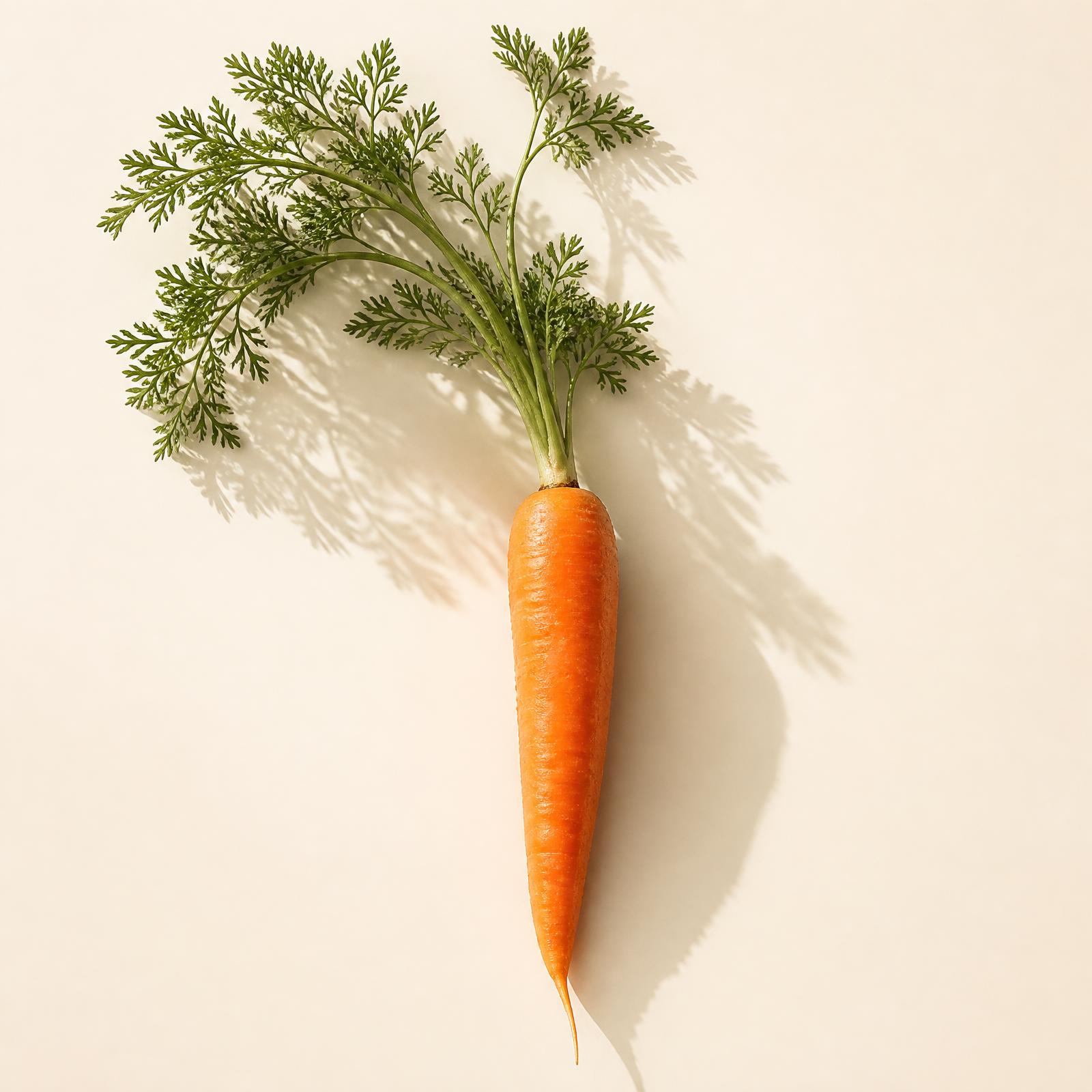 A single perfect raw carrot, treated as scripture