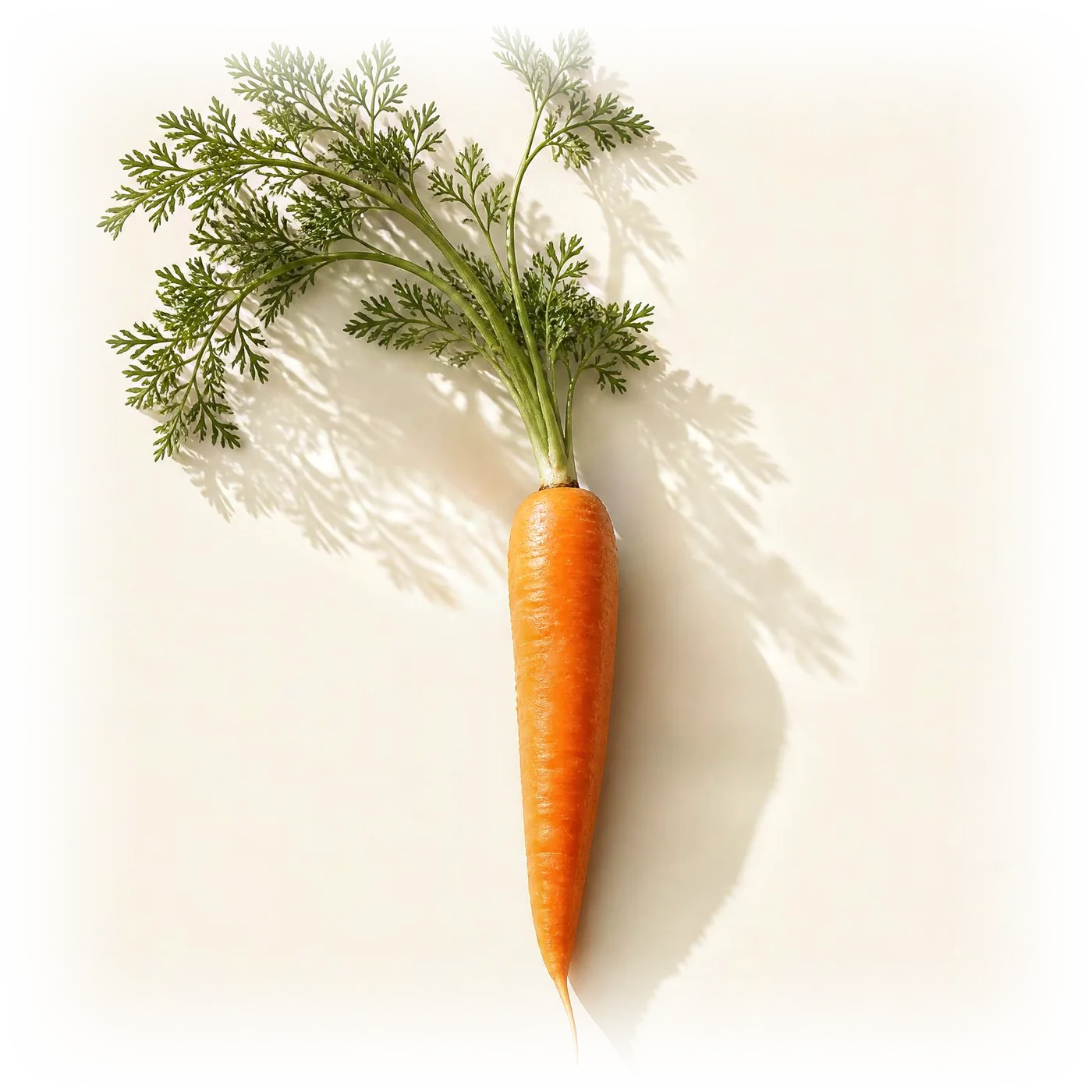 A single perfect raw carrot, treated as scripture